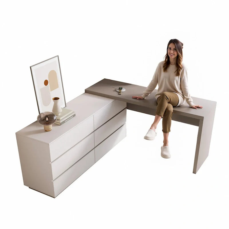 97.63" Modern Expandable Dresser Desk Combo for Home Office with 6 Drawers 6