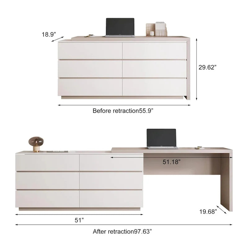 97.63" Modern Expandable Dresser Desk Combo for Home Office with 6 Drawers 11