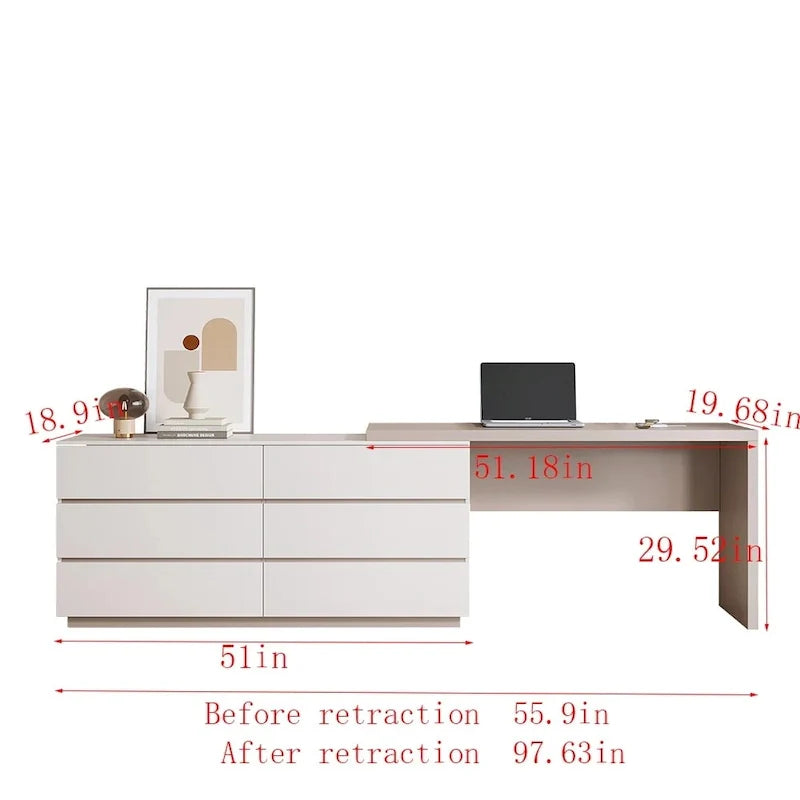97.63" Modern Expandable Dresser Desk Combo for Home Office with 6 Drawers 12