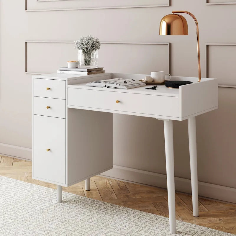Nathan James Daisy Modern Farmhouse Desk with Storage and Brass Accents 1