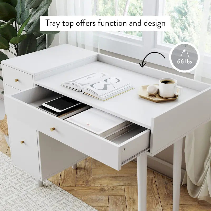 Nathan James Daisy Modern Farmhouse Desk with Storage and Brass Accents 3