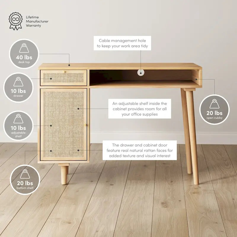Nathan James Daisy Modern Farmhouse Desk with Storage and Brass Accents 4