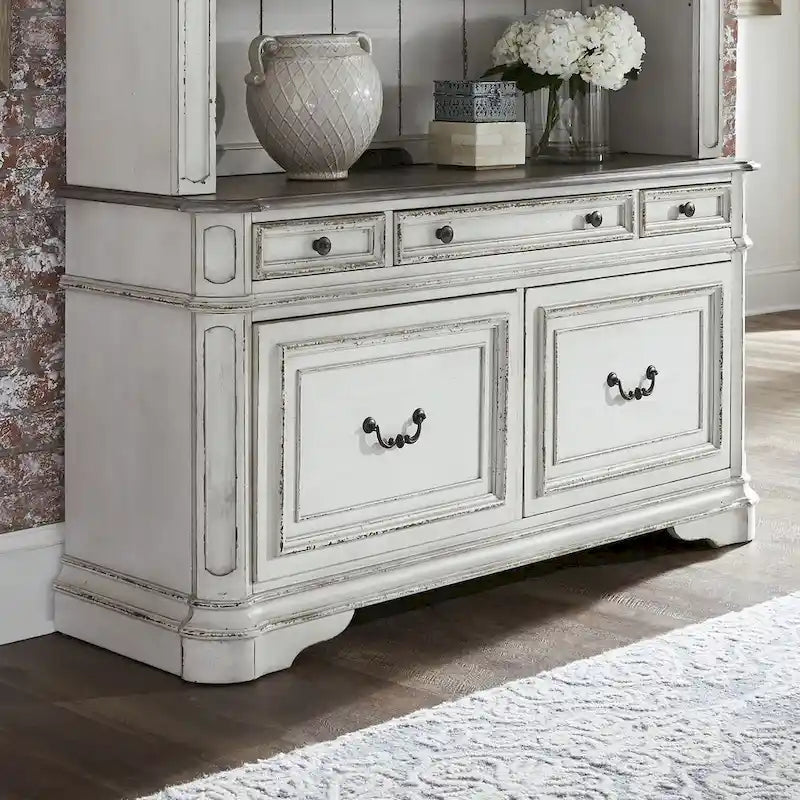 Weathered Bark Credenza in Antique White from Magnolia Manor 1