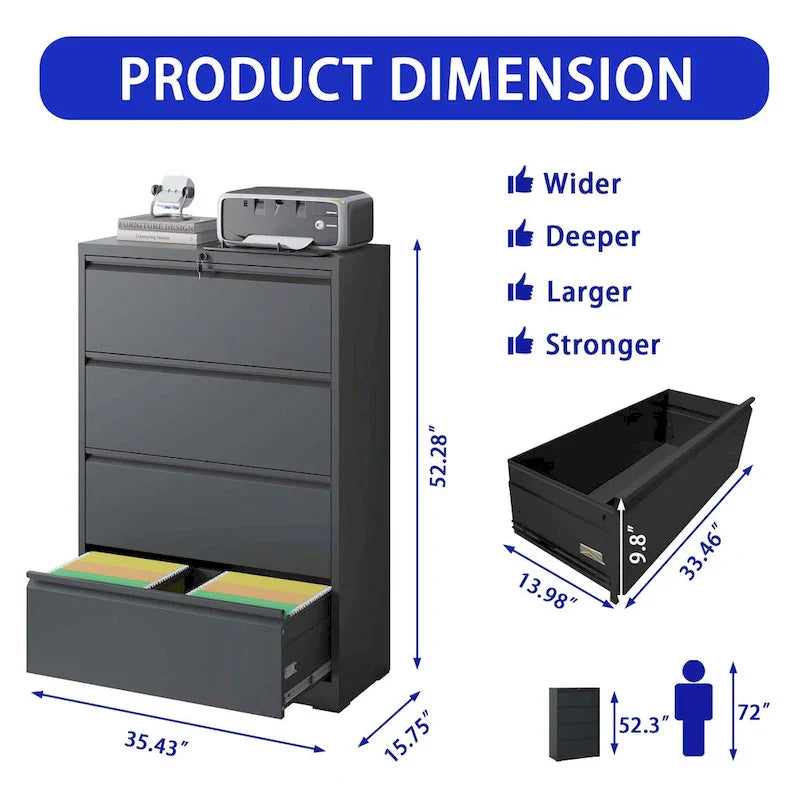 4-Drawer Lockable Lateral File Cabinet - Secure Metal Filing Solution 2
