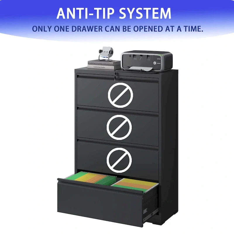 4-Drawer Lockable Lateral File Cabinet - Secure Metal Filing Solution 3