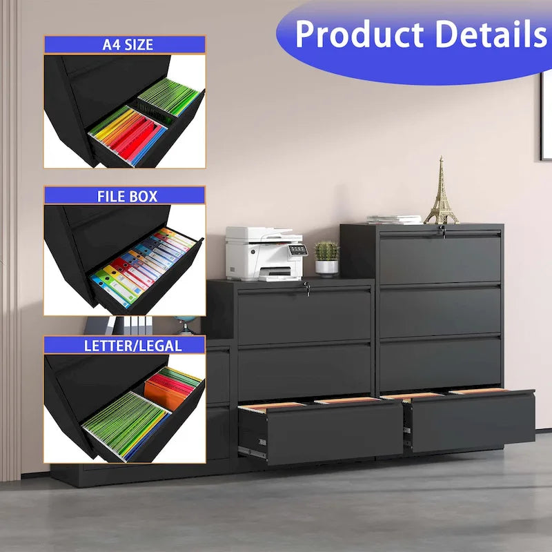 4-Drawer Lockable Lateral File Cabinet - Secure Metal Filing Solution 4