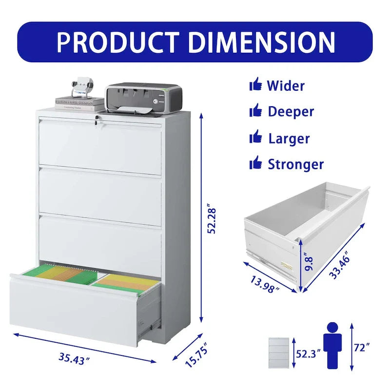 4-Drawer Lockable Lateral File Cabinet - Secure Metal Filing Solution 11
