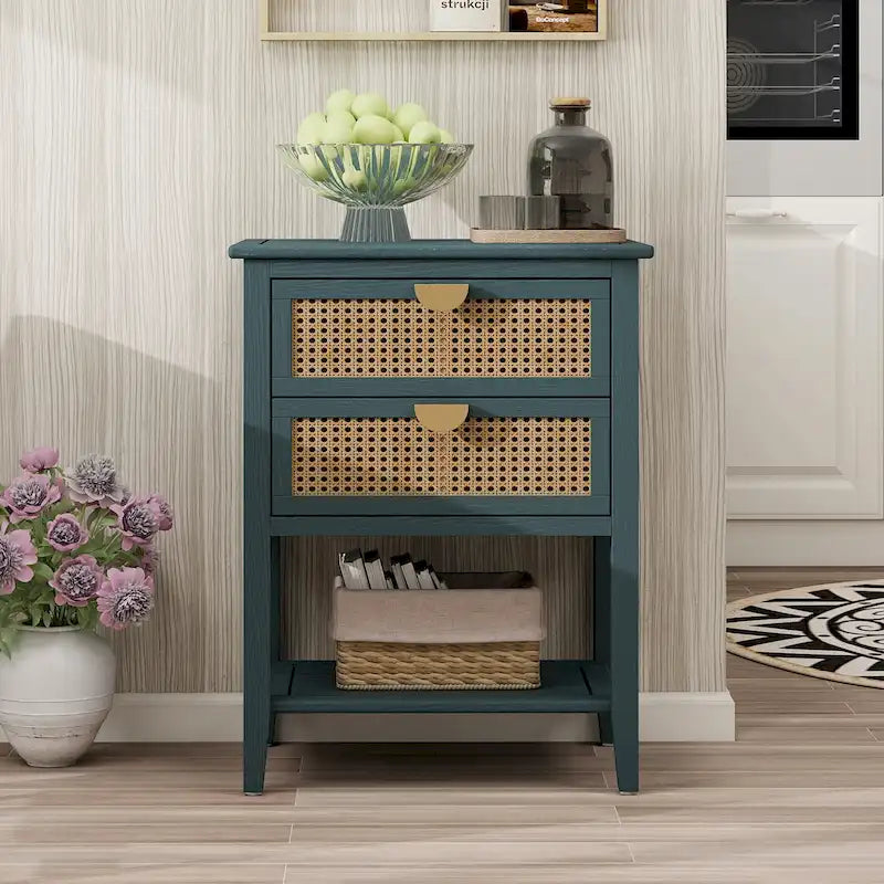 Rattan Nightstands with 2 Drawers and Shelves 22