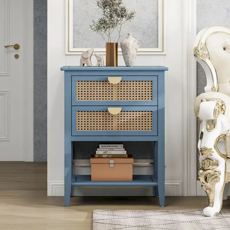 Rattan Nightstands with 2 Drawers and Shelves 23