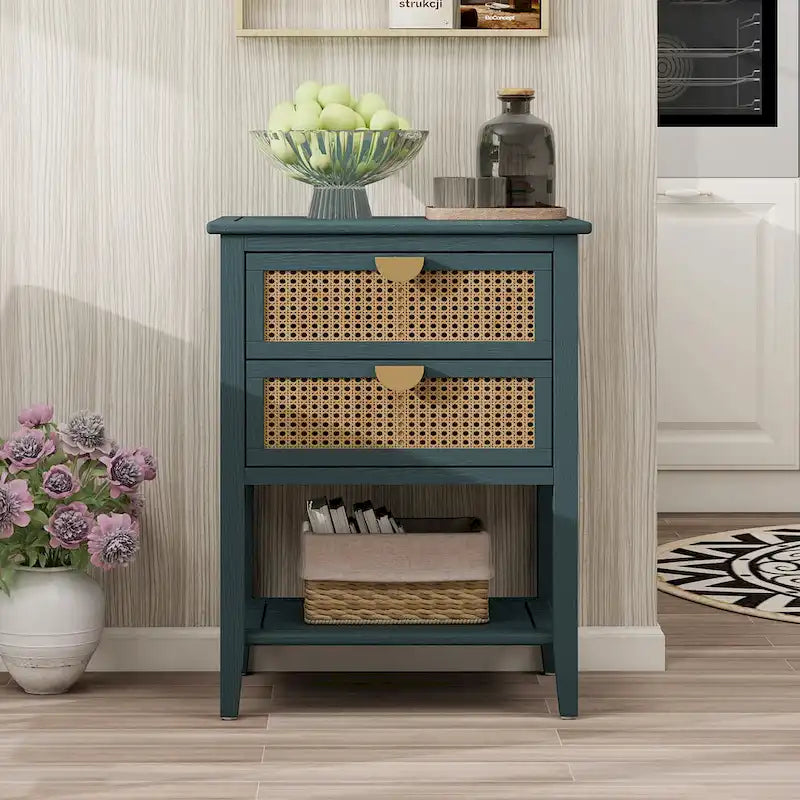 Rattan Nightstands with 2 Drawers and Shelves 1