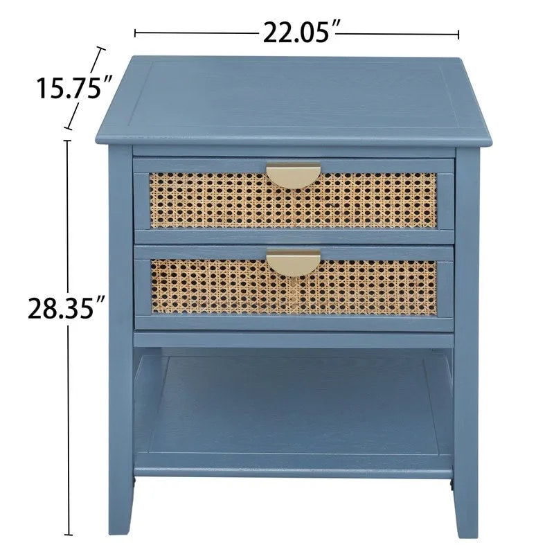 Rattan Nightstands with 2 Drawers and Shelves 9