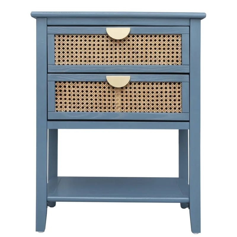 Rattan Nightstands with 2 Drawers and Shelves 10