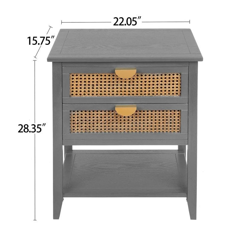 Rattan Nightstands with 2 Drawers and Shelves 16