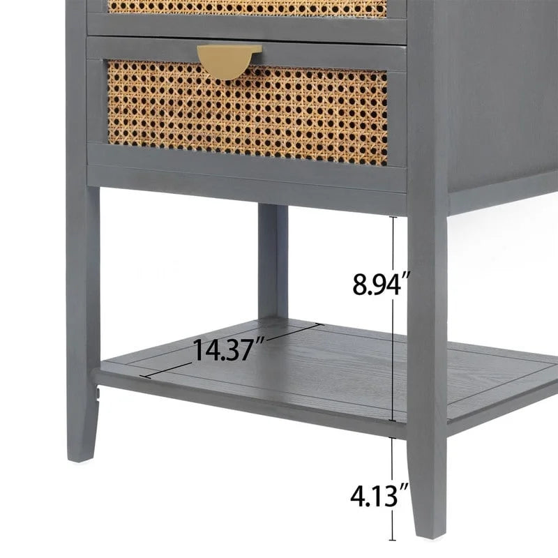 Rattan Nightstands with 2 Drawers and Shelves 17