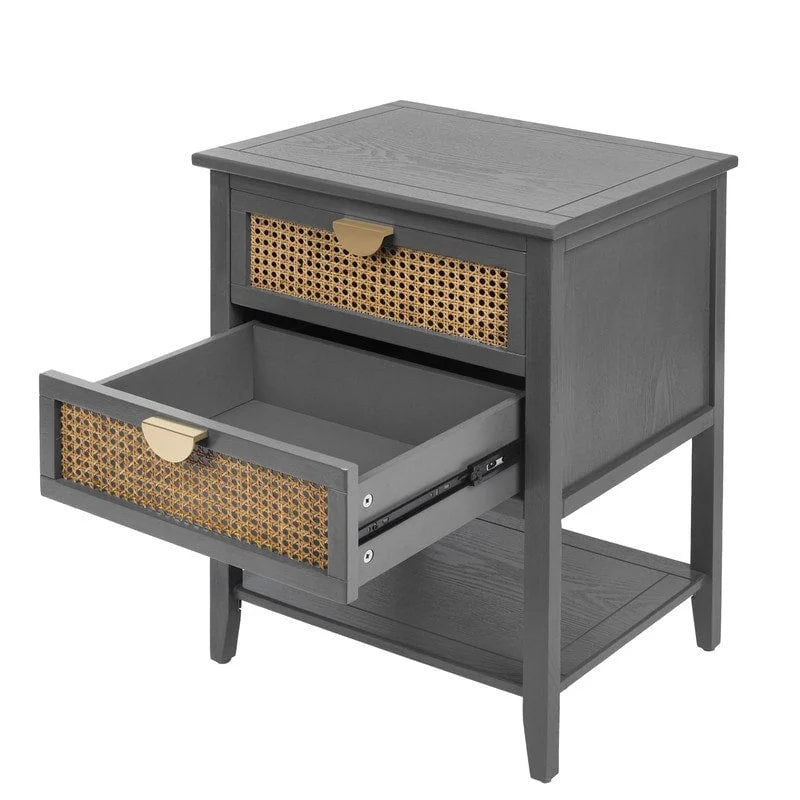 Rattan Nightstands with 2 Drawers and Shelves 18
