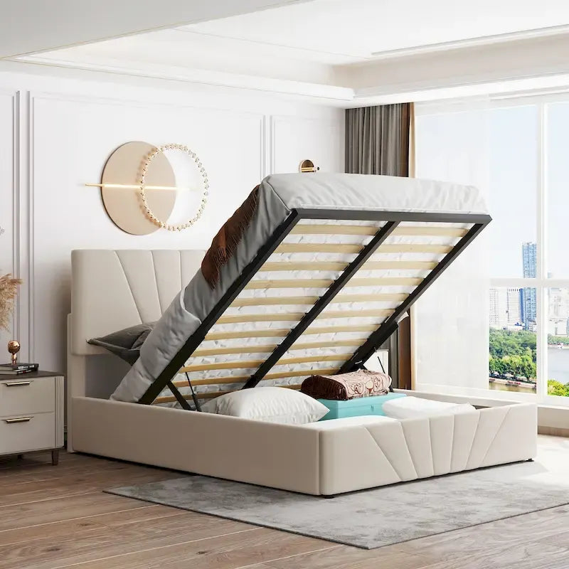 Nestfair Upholstered Platform Bed featuring Hydraulic Storage Solution 33
