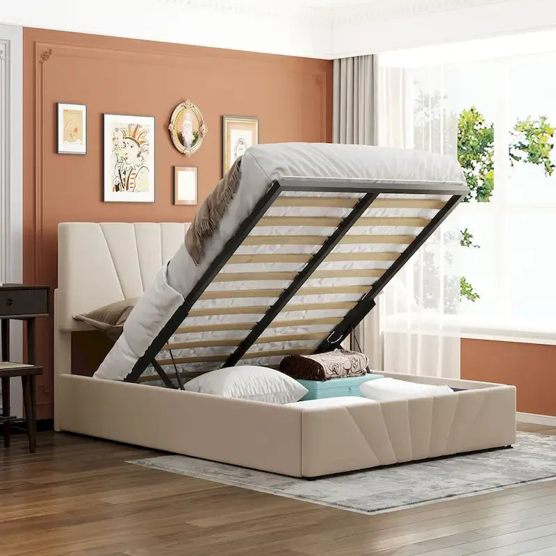 Nestfair Upholstered Platform Bed featuring Hydraulic Storage Solution 1
