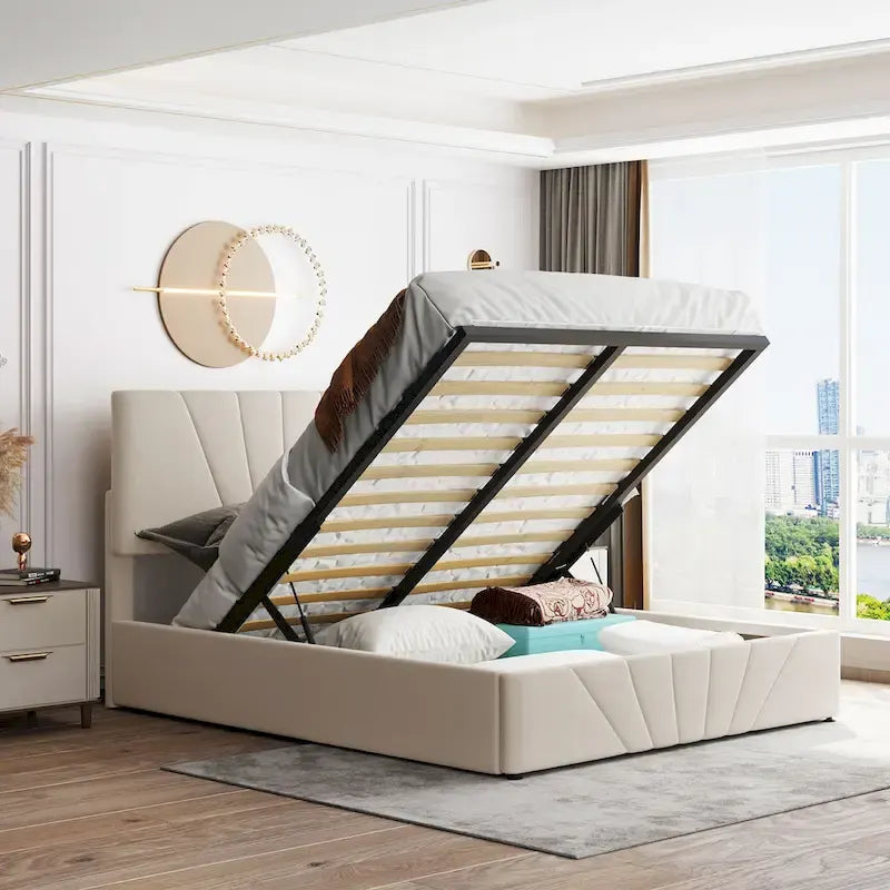 Nestfair Upholstered Platform Bed featuring Hydraulic Storage Solution 17