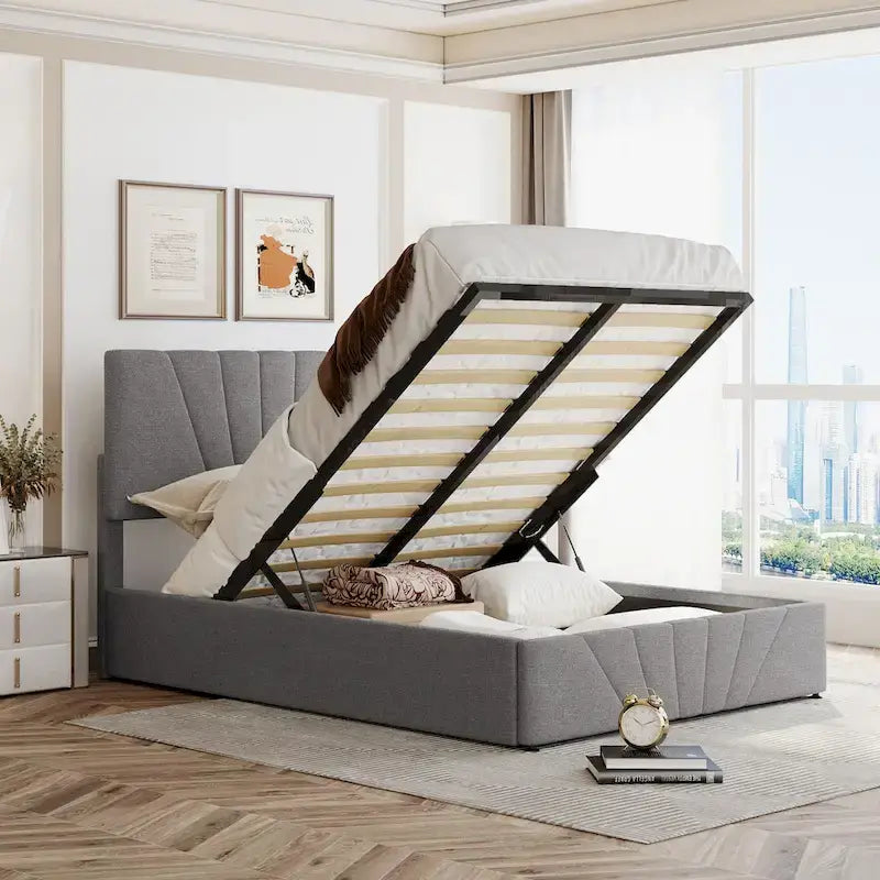 Nestfair Upholstered Platform Bed featuring Hydraulic Storage Solution 25