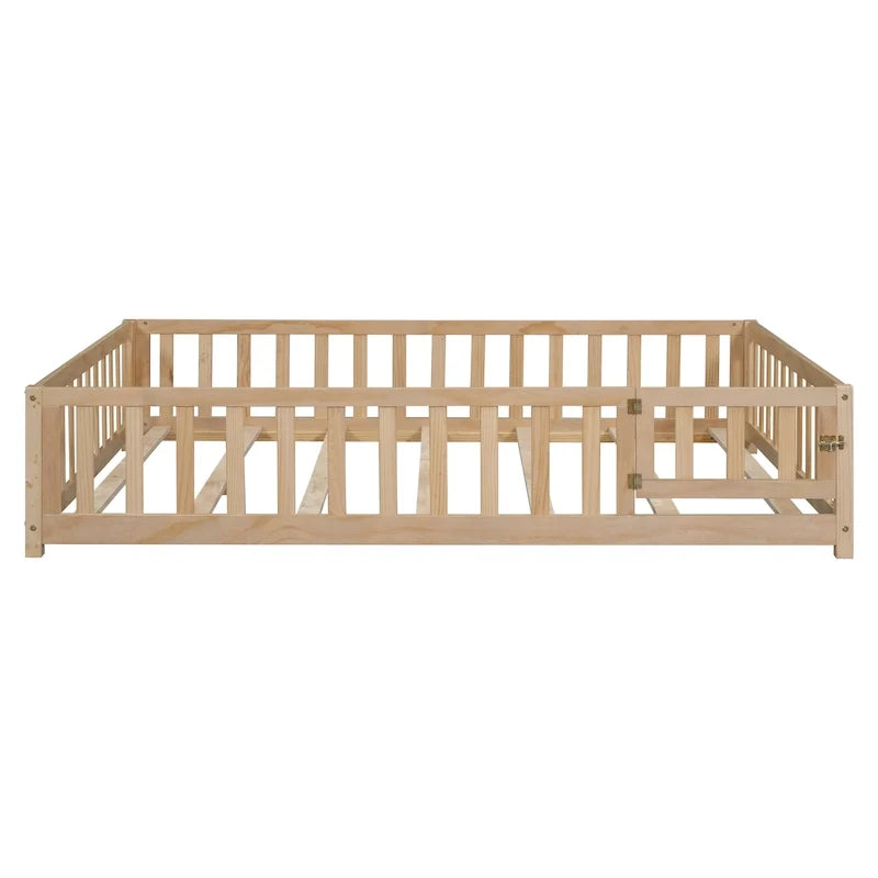 Kids' Full-Size Wooden Floor Bed with Fence and Door 24