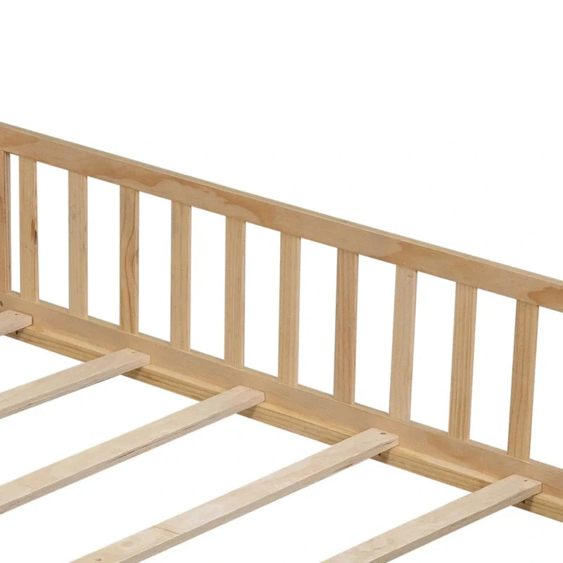 Kids' Full-Size Wooden Floor Bed with Fence and Door 23