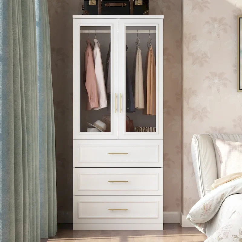 74.8-Inch Tall Large Modular Wardrobe Closet with Glass Doors 43