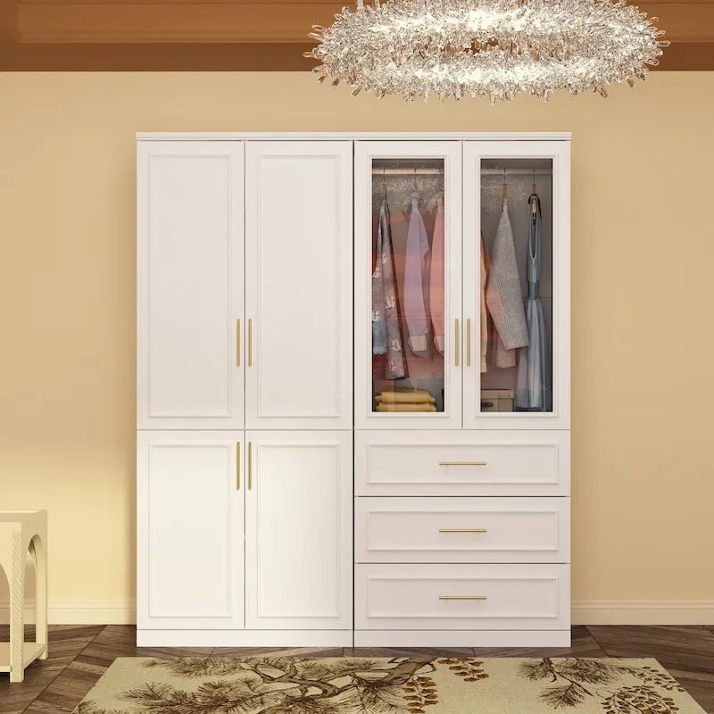 74.8-Inch Tall Large Modular Wardrobe Closet with Glass Doors 48