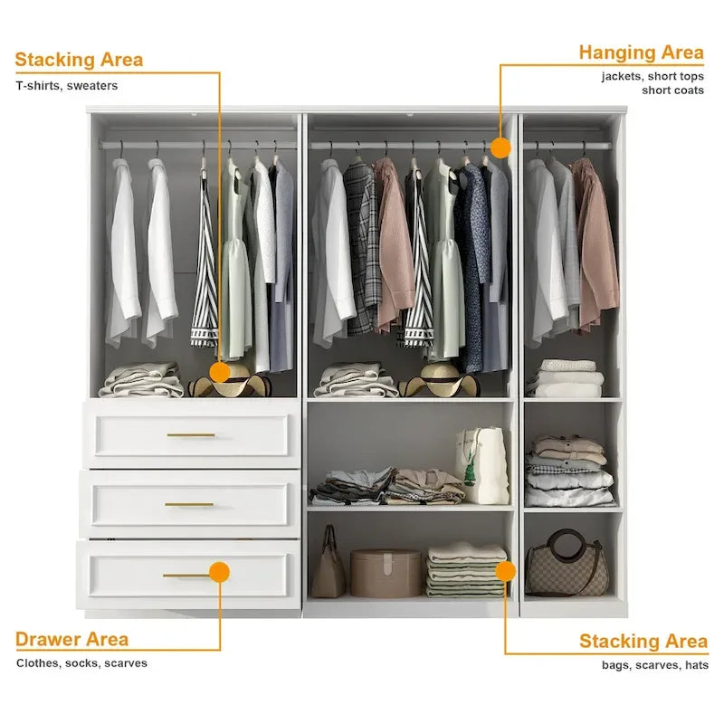 74.8-Inch Tall Large Modular Wardrobe Closet with Glass Doors 7