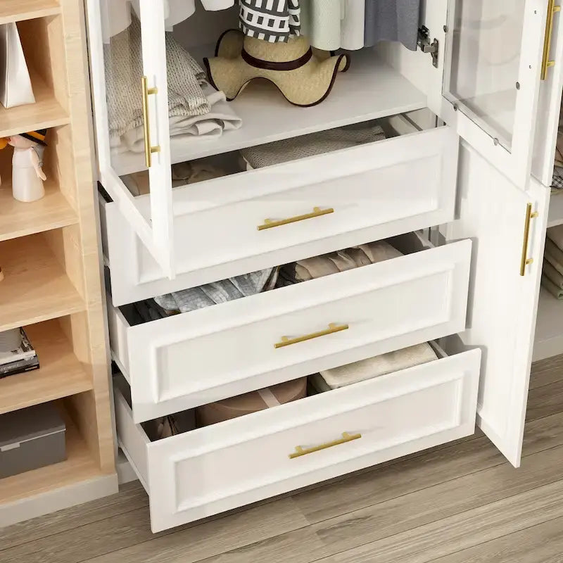 74.8-Inch Tall Large Modular Wardrobe Closet with Glass Doors 10