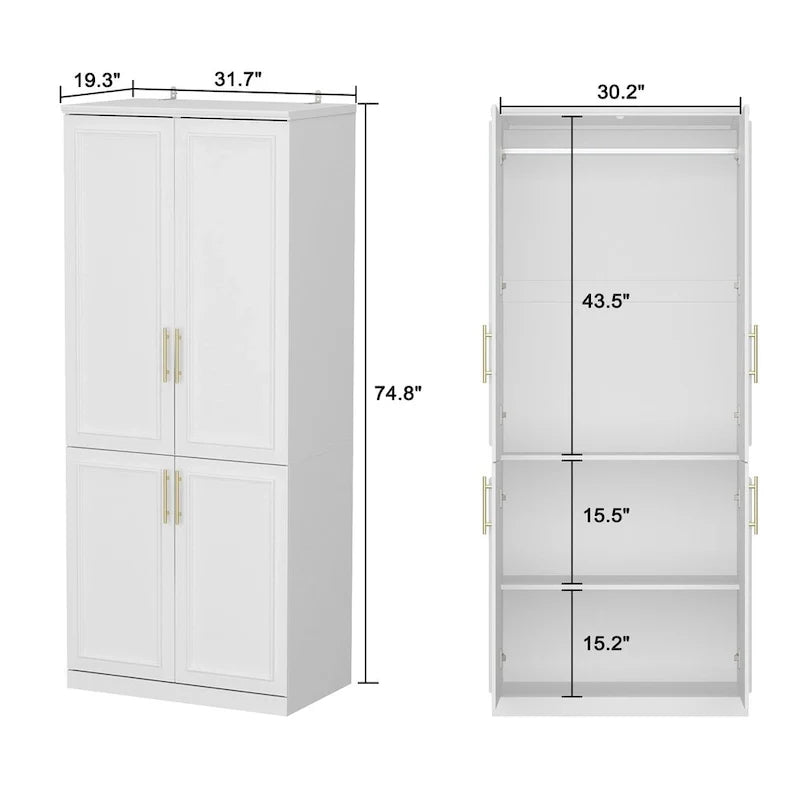 74.8-Inch Tall Large Modular Wardrobe Closet with Glass Doors 26
