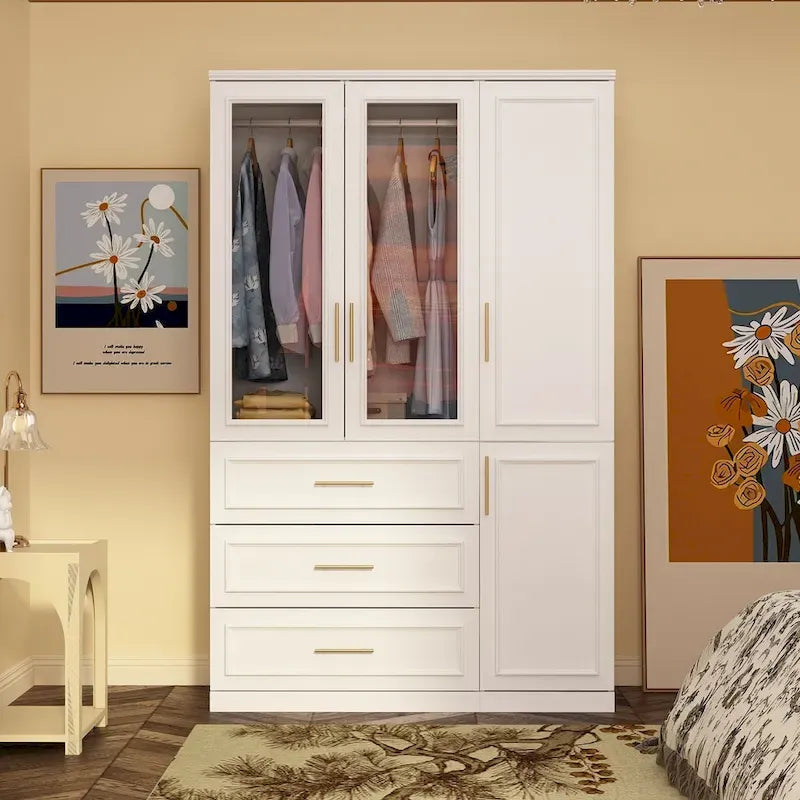 74.8-Inch Tall Large Modular Wardrobe Closet with Glass Doors 32