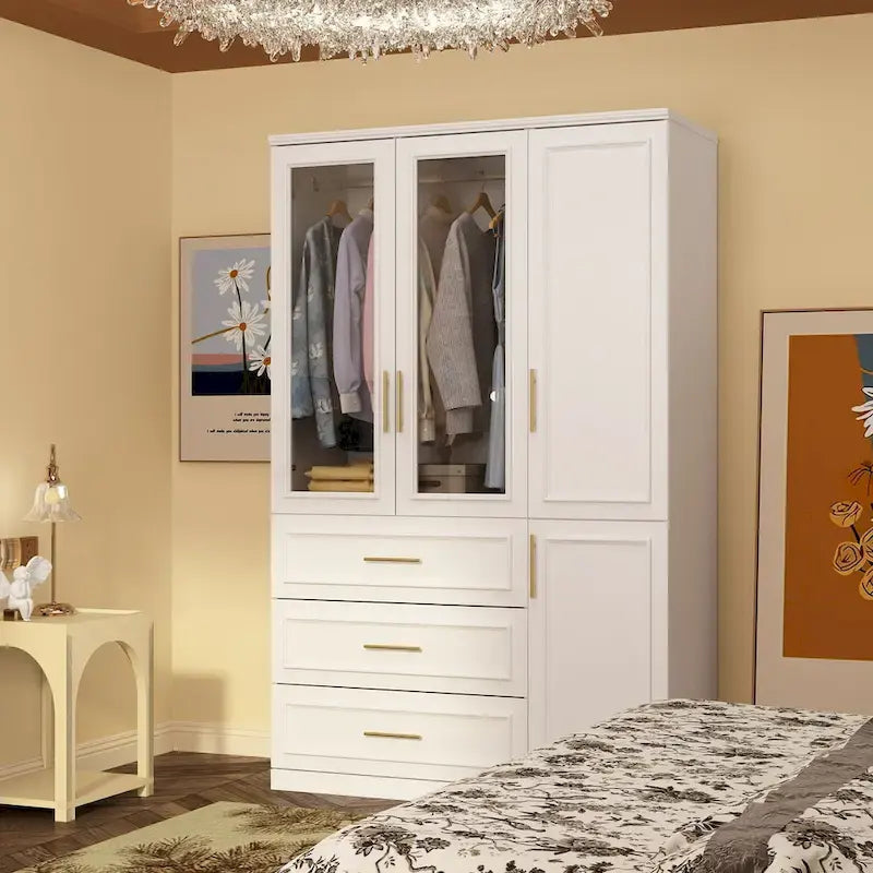 74.8-Inch Tall Large Modular Wardrobe Closet with Glass Doors 33