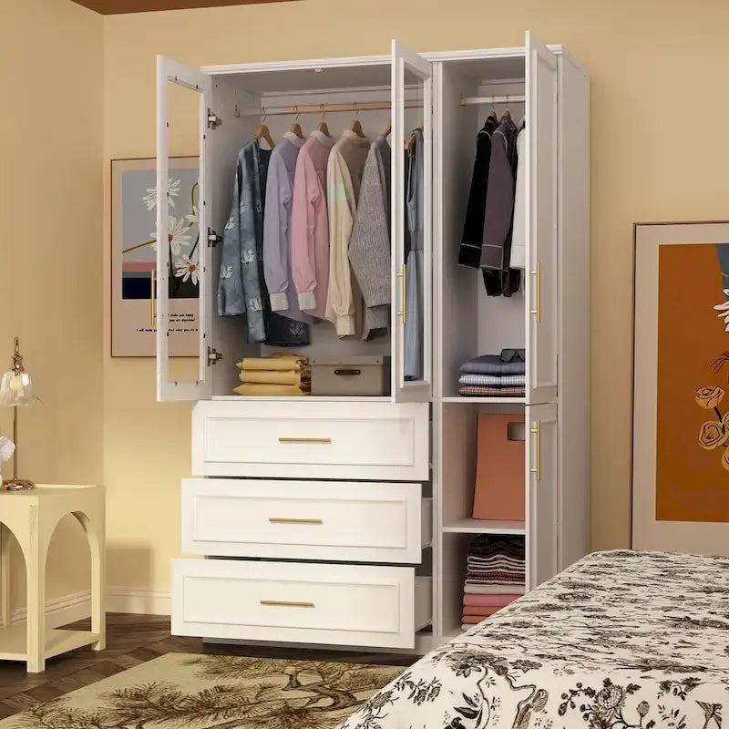 74.8-Inch Tall Large Modular Wardrobe Closet with Glass Doors 34