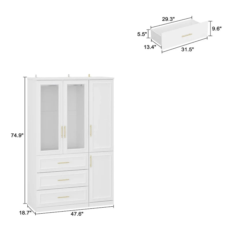 74.8-Inch Tall Large Modular Wardrobe Closet with Glass Doors 35