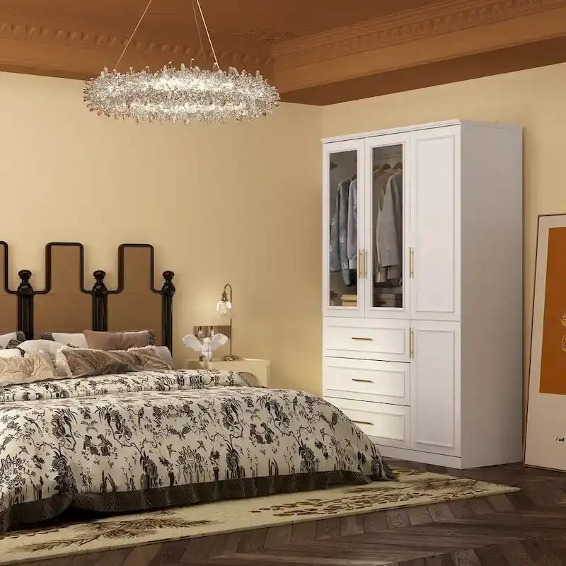 74.8-Inch Tall Large Modular Wardrobe Closet with Glass Doors 36