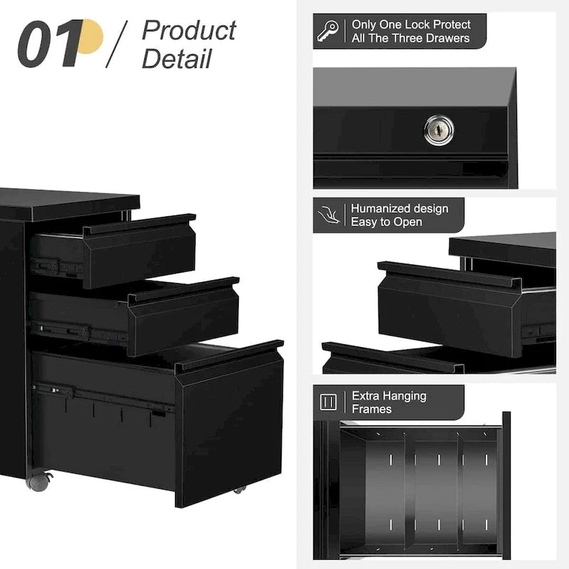 Metal Locking File Cabinet with 3 Drawers for Home Office 4