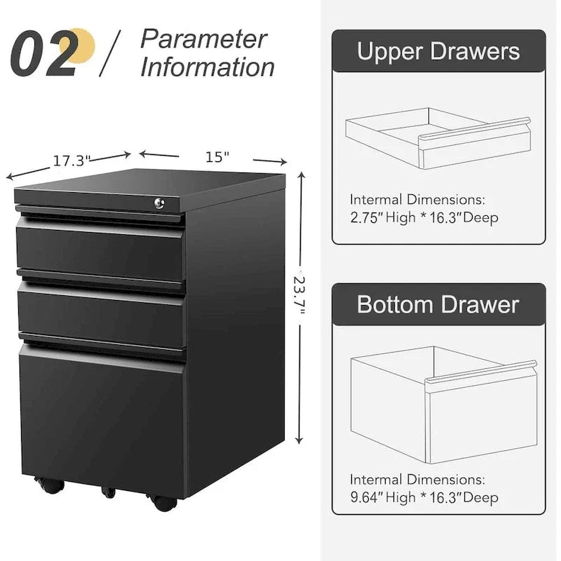 Metal Locking File Cabinet with 3 Drawers for Home Office 6