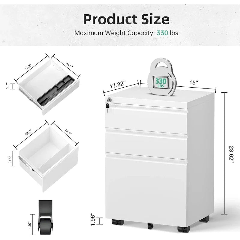 Metal Locking File Cabinet with 3 Drawers for Home Office 12