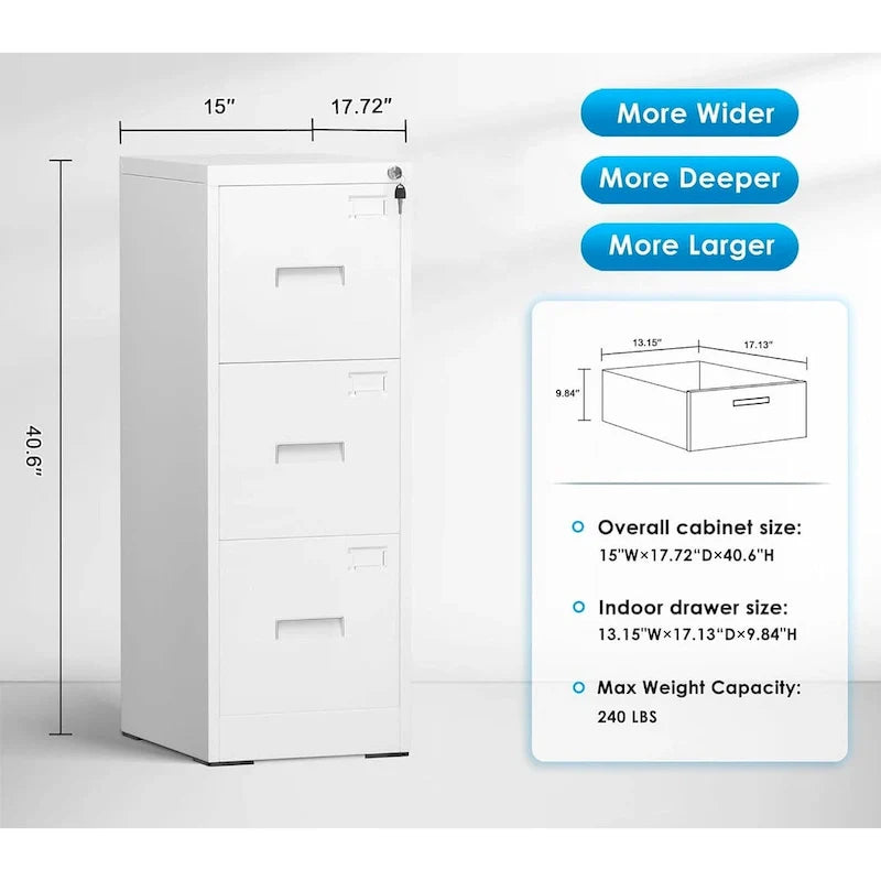 Metal Locking File Cabinet with 3 Drawers for Home Office 19