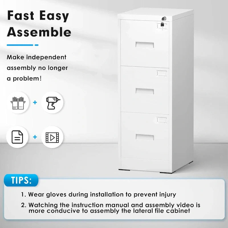 Metal Locking File Cabinet with 3 Drawers for Home Office 22
