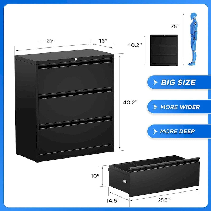 Metal Locking File Cabinet with 3 Drawers for Home Office 27