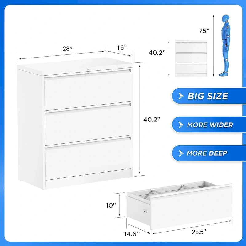 Metal Locking File Cabinet with 3 Drawers for Home Office 34