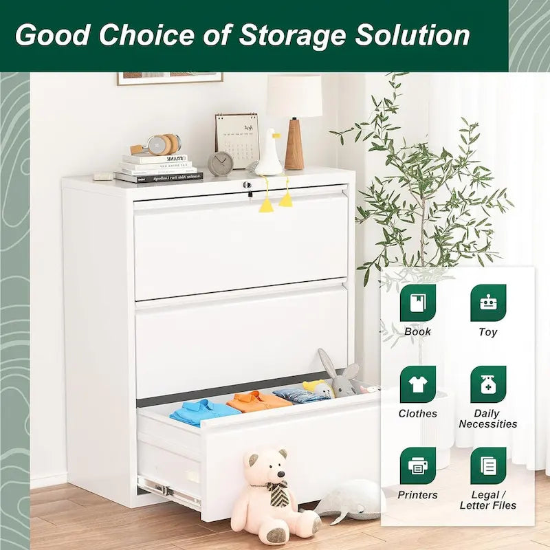 Metal Locking File Cabinet with 3 Drawers for Home Office 35