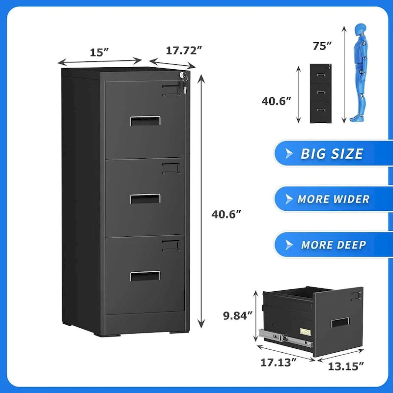 Metal Locking File Cabinet with 3 Drawers for Home Office 41
