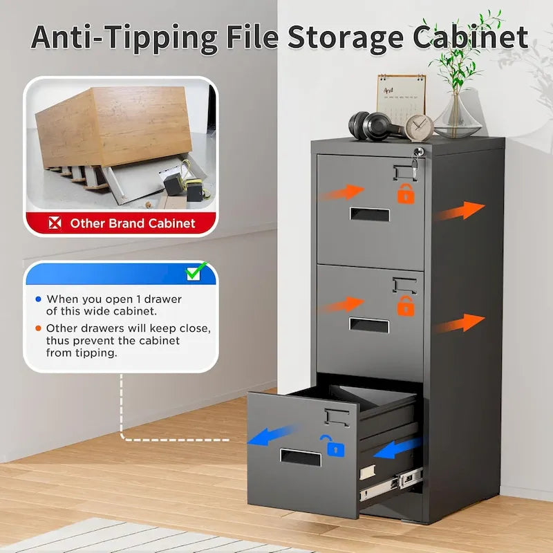 Metal Locking File Cabinet with 3 Drawers for Home Office 42