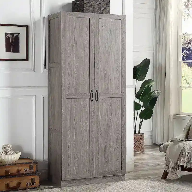 Modern Storage Wardrobe Cabinet with Doors and Multi Compartment Shelves