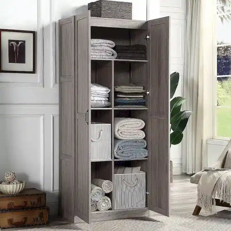 Modern Storage Wardrobe Cabinet with Doors and Multi Compartment Shelves 3