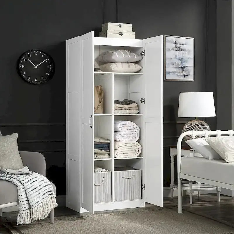 Modern Storage Wardrobe Cabinet with Doors and Multi Compartment Shelves 13