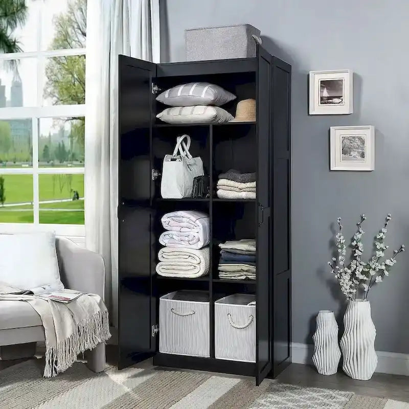 Modern Storage Wardrobe Cabinet with Doors and Multi Compartment Shelves 23