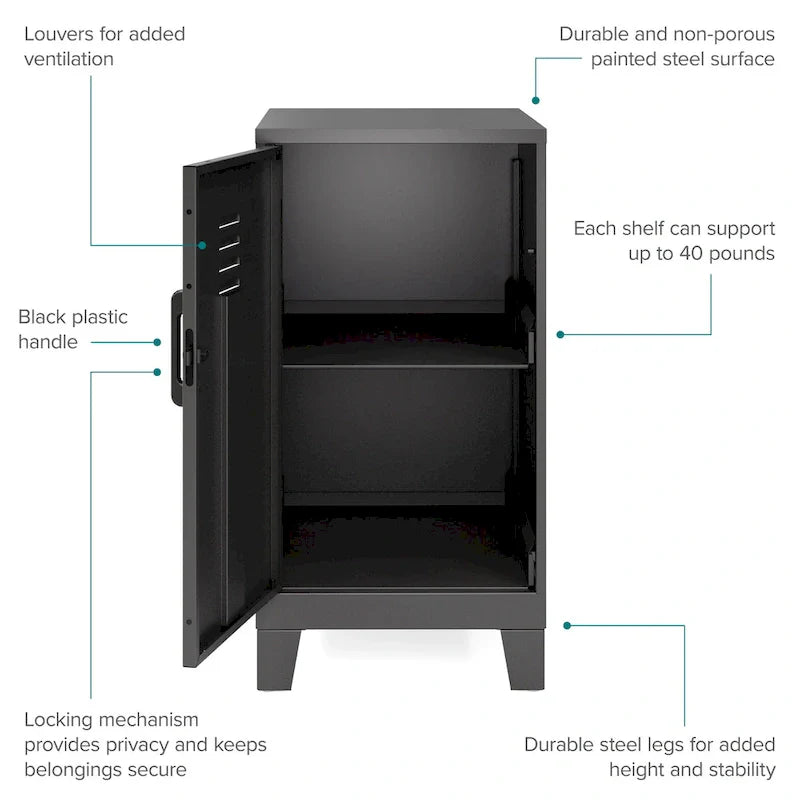 27.5-Inch High Mini Storage Locker Cabinet with 2 Shelves and Vented Doors 5